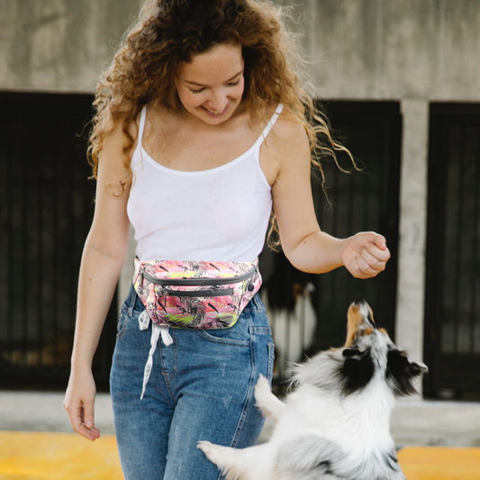 Entchin Tropical Pink fanny pack for dog walking