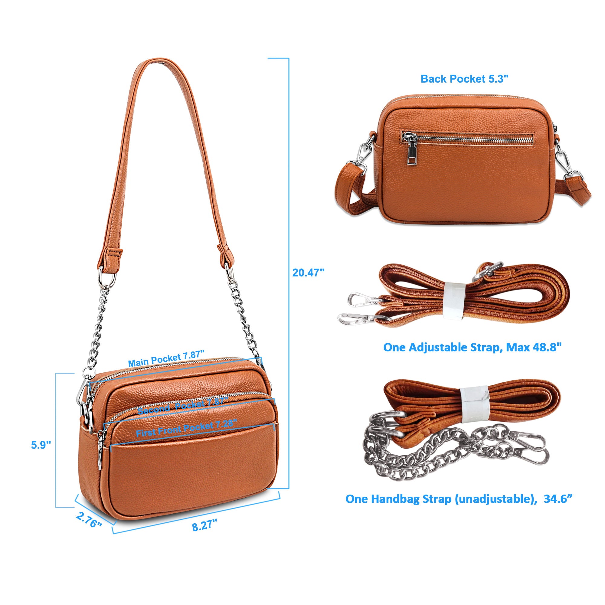 Entchin Genuine Leather Crossbody Bag for Women Stylish Shoulder Handbag