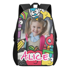 Entchin Custom Kids Black Chain Backpack Personalize Photo/Name