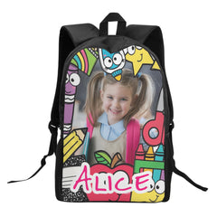 Entchin Custom Kids Black Chain Backpack Personalize Photo/Name