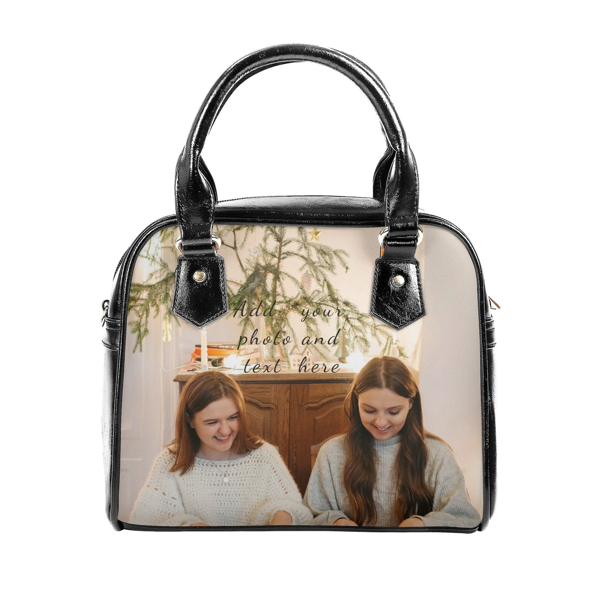 Entchin Custom Shoulder Handbag Personalize Vegan Leather Bag with Photo