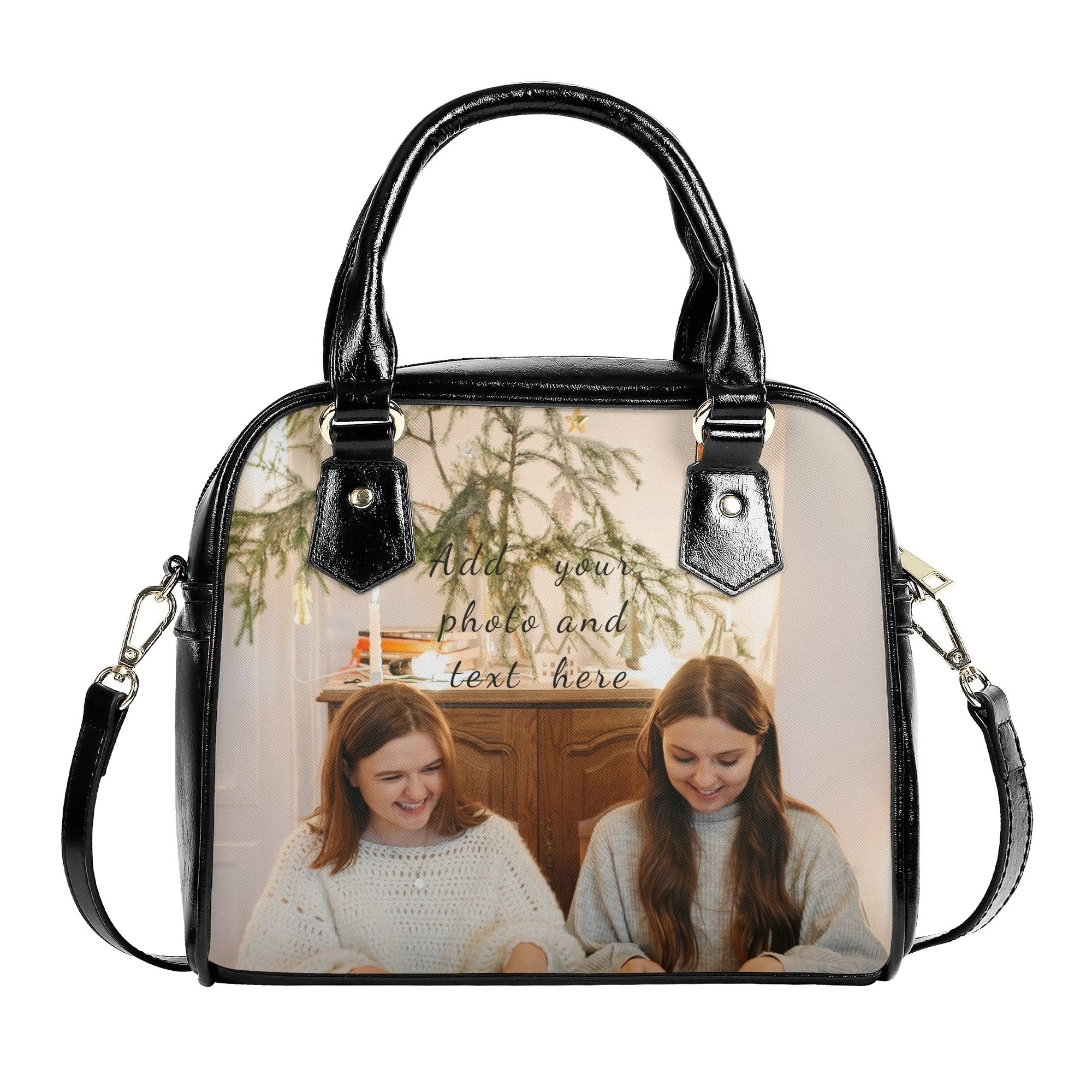 Entchin Custom Shoulder Handbag Personalize Vegan Leather Bag with Photo