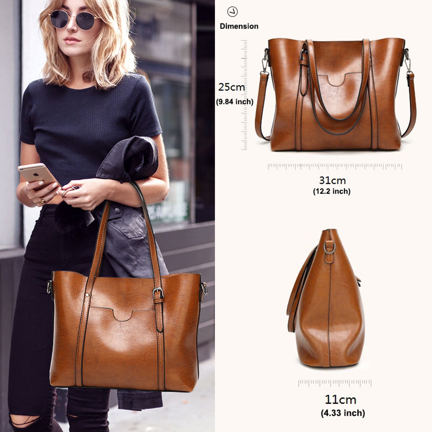 Entchin Genuine Leather Tote Bag for Women | Travel Essentials & Gifts for Women | Crossbody Bags for Women | Fanny Packs for Women