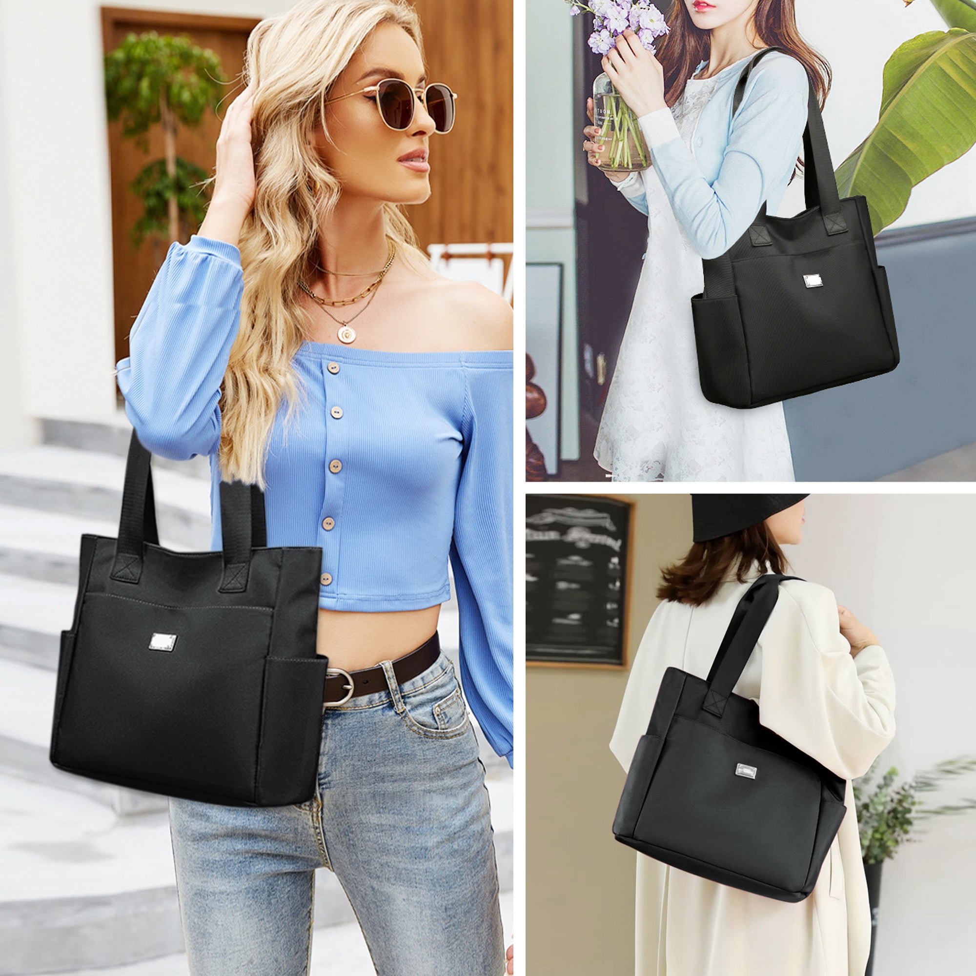 Entchin Women Nylon Tote Bag 5 Pockets Premium Casual Tote's Shoulder Handbag Big Capacity