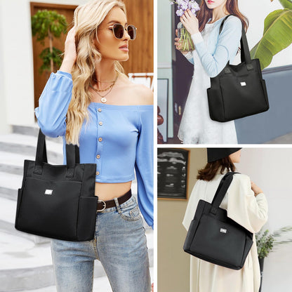 Entchin Women Corduroy / Nylon Tote Bag Magnetic Button 4 Pockets Premium Casual Tote's Handbag Big Capacity Shoulder Bag