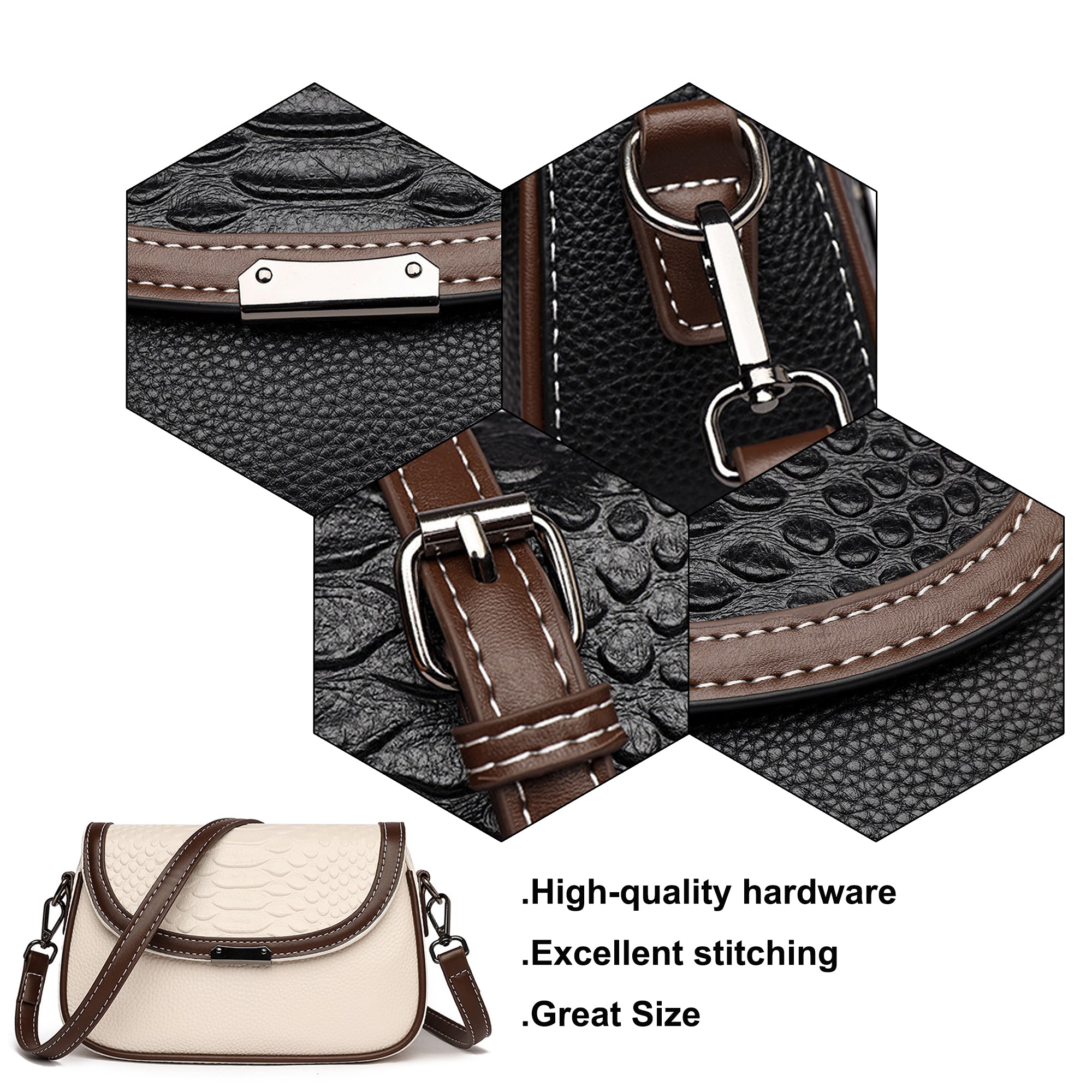 Entchin Genuine Leather Crocodile Pattern Women's Shoulder Bag - Stylish, Detachable Crossbody Strap, Multiple Compartments