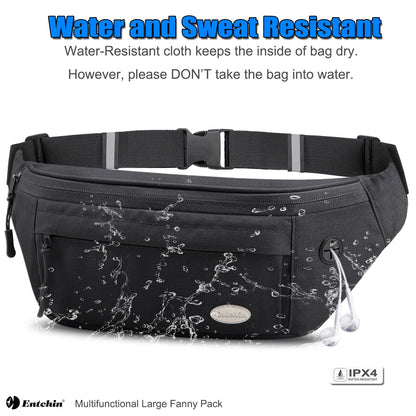 Entchin Large fanny pack for men women with 4-Zipper Pockets, premium Waist Pack Crossbody Bum Bags for Hiking, Running, Travel, Cycling and Casual