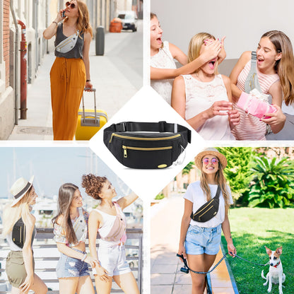 Entchin Small Fanny Pack Mini Bum 4 zipper pocket adjustable Belt Bag