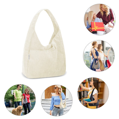 Entchin Women Corduroy / Nylon Tote Bag Magnetic Button 4 Pockets Premium Casual Tote's Handbag Big Capacity Shoulder Bag