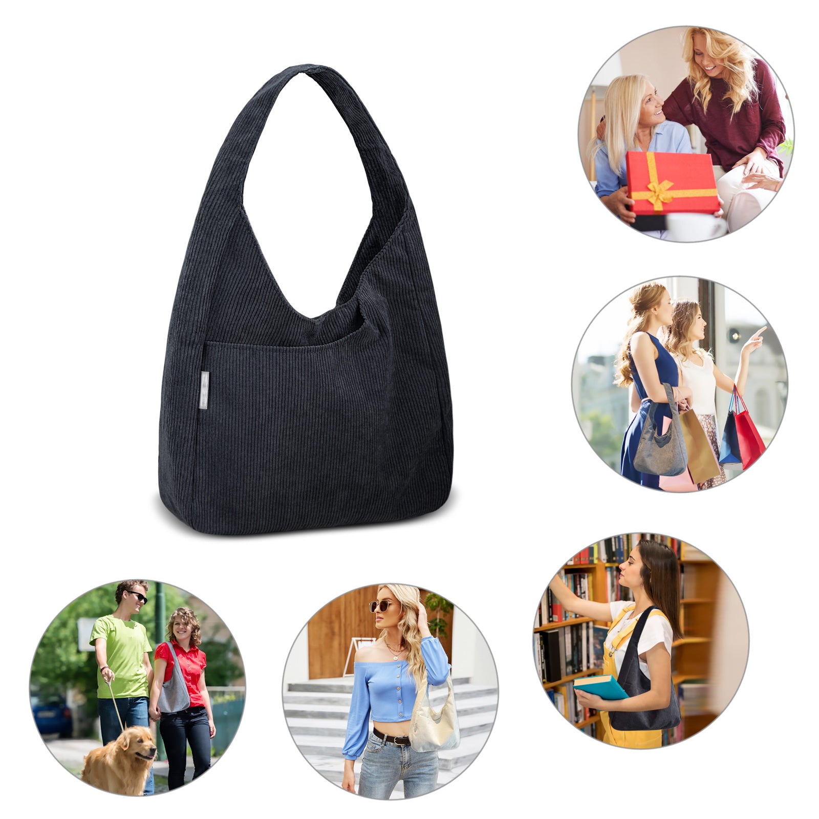 Entchin Women Corduroy / Nylon Tote Bag Magnetic Button 4 Pockets Premium Casual Tote's Handbag Big Capacity Shoulder Bag