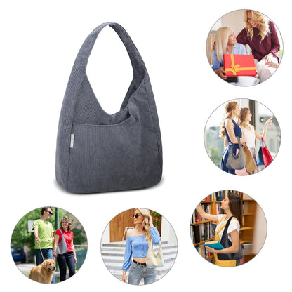 Entchin Women Corduroy / Nylon Tote Bag Magnetic Button 4 Pockets Premium Casual Tote's Handbag Big Capacity Shoulder Bag