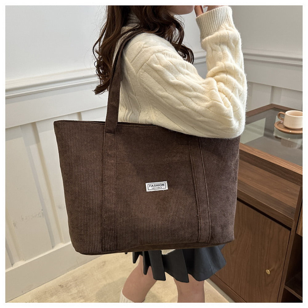Entchin Corduroy Tote Bag for Women Large Hobo Bag Casual Shoulder Handbag for Daily College Shopping Working