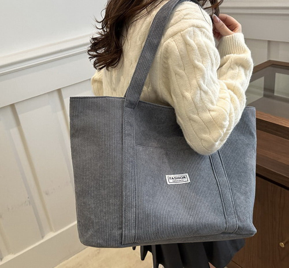 Entchin Corduroy Tote Bag for Women Large Hobo Bag Casual Shoulder Handbag for Daily College Shopping Working