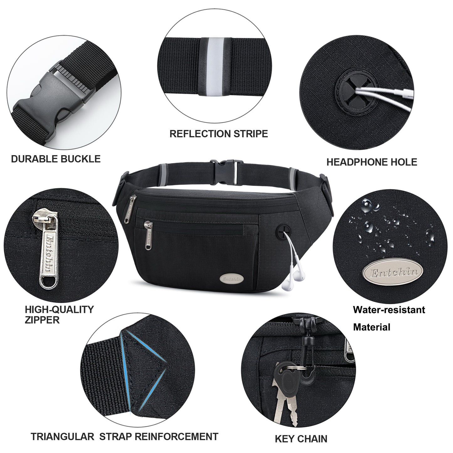 Entchin Fanny Pack for Women Men with 4-Zipper Pockets, premium fashion Waist Pack Crossbody Bum Bags