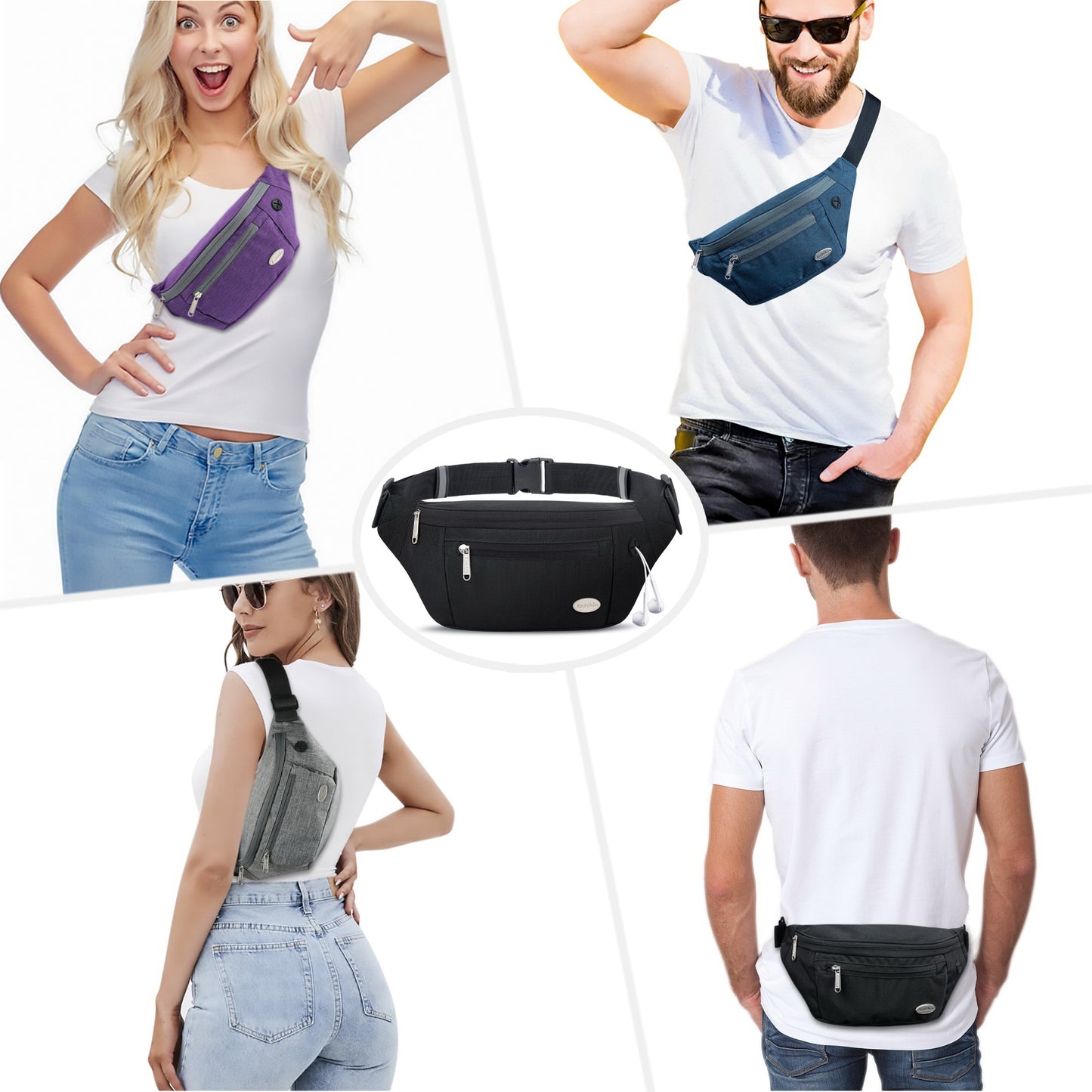 Entchin Fanny Pack for Women Men with 4-Zipper Pockets, premium fashion Waist Pack Crossbody Bum Bags