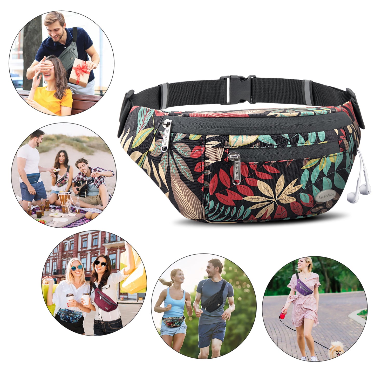 Entchin Fanny Pack for Women Men with 4-Zipper Pockets, premium fashion Waist Pack Crossbody Bum Bags