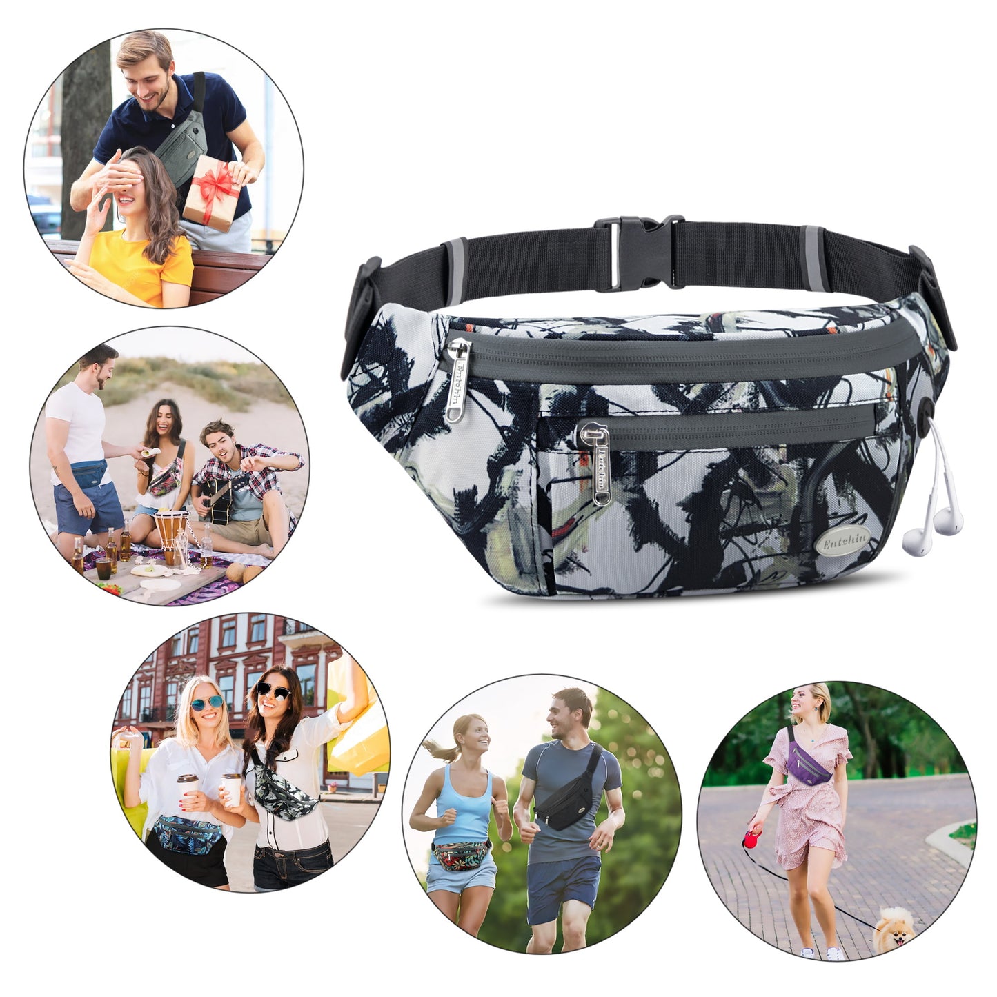 Entchin Fanny Pack for Women Men with 4-Zipper Pockets, premium fashion Waist Pack Crossbody Bum Bags