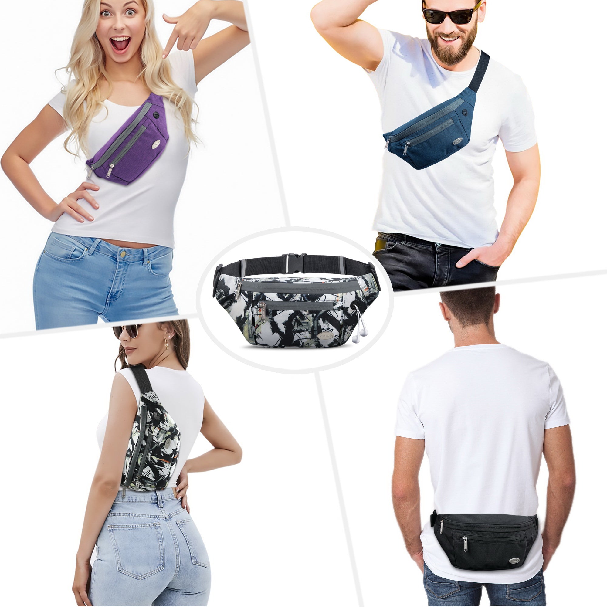 Entchin Fanny Pack for Women Men with 4-Zipper Pockets, premium fashion Waist Pack Crossbody Bum Bags