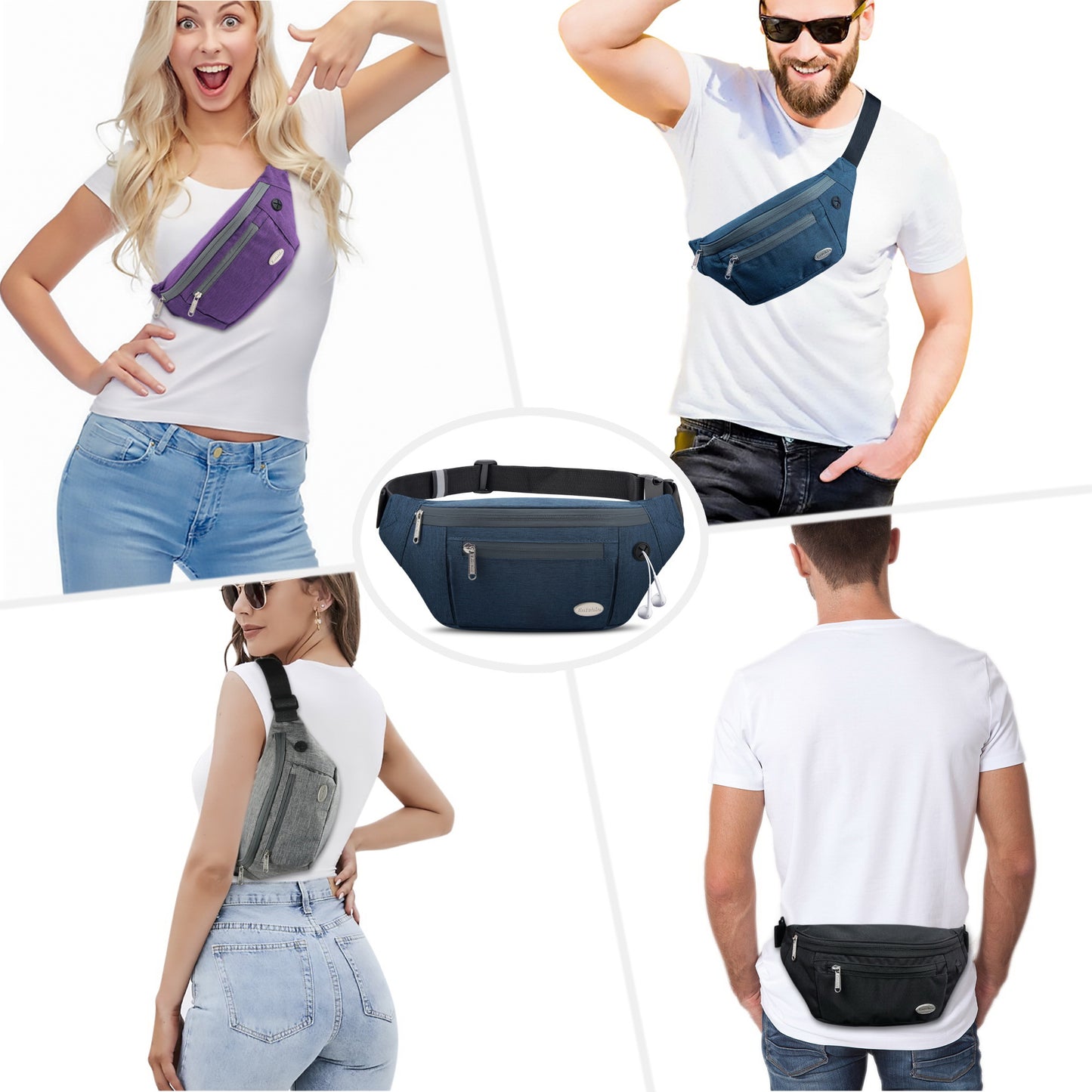 Entchin Fanny Pack for Women Men with 4-Zipper Pockets, premium fashion Waist Pack Crossbody Bum Bags