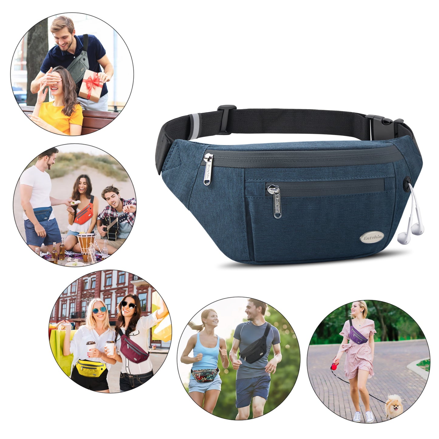 Entchin Fanny Pack for Women Men with 4-Zipper Pockets, premium fashion Waist Pack Crossbody Bum Bags