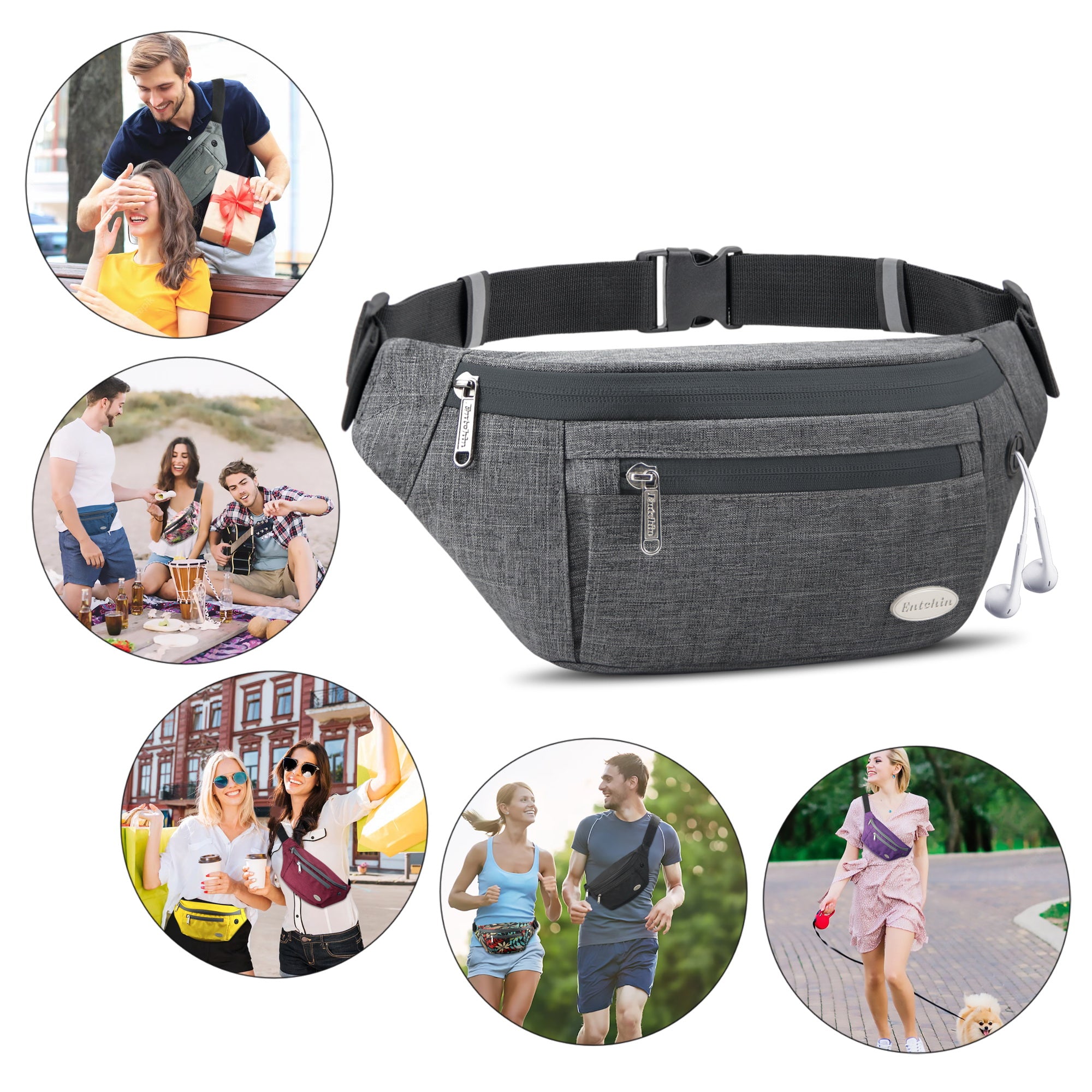 Entchin Fanny Pack for Women Men with 4-Zipper Pockets, premium fashion Waist Pack Crossbody Bum Bags