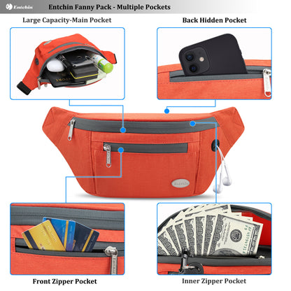 Entchin Fanny Pack for Women Men with 4-Zipper Pockets, premium fashion Waist Pack Crossbody Bum Bags