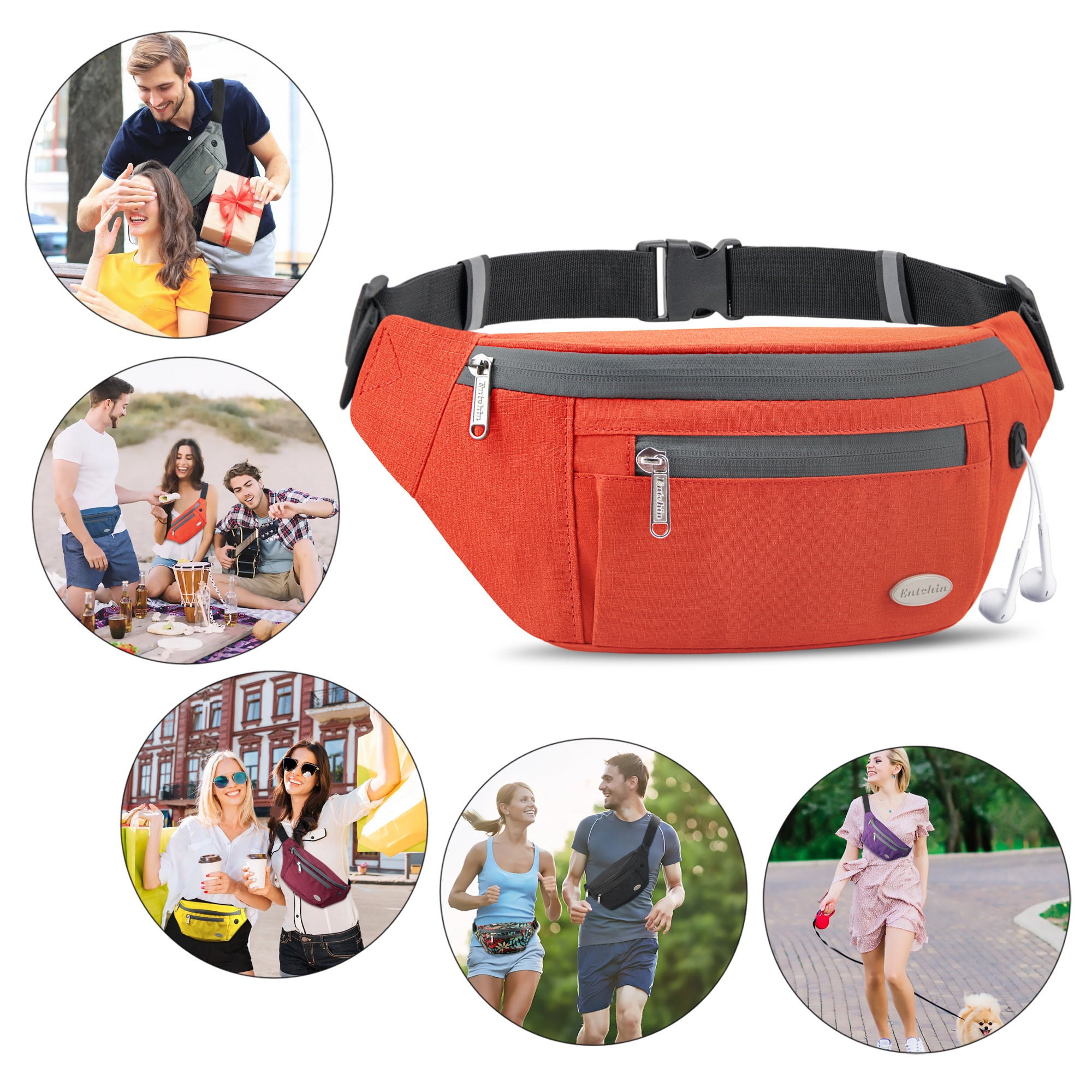 Entchin Fanny Pack for Women Men with 4-Zipper Pockets, premium fashion Waist Pack Crossbody Bum Bags