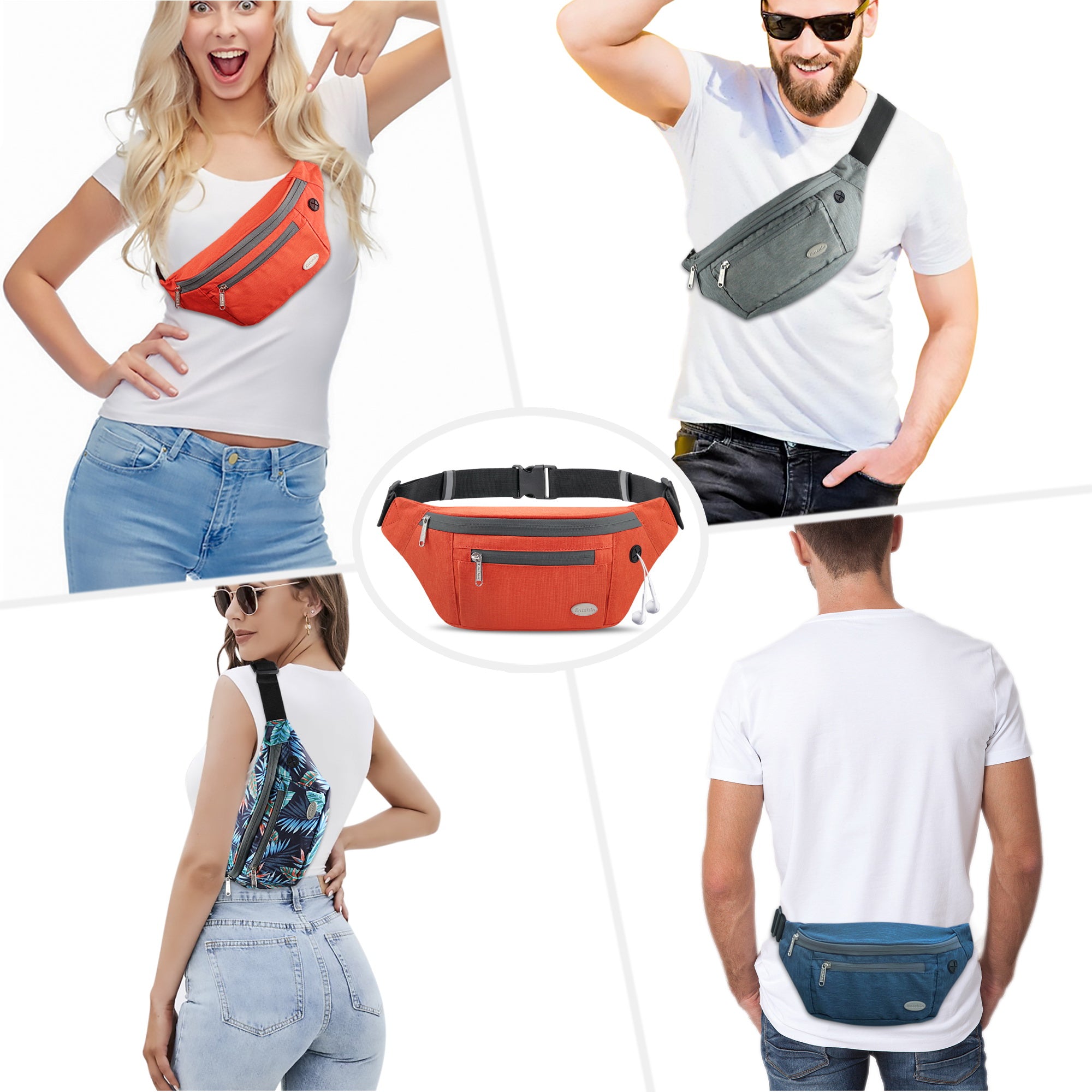 Entchin Fanny Pack for Women Men with 4-Zipper Pockets, premium fashion Waist Pack Crossbody Bum Bags