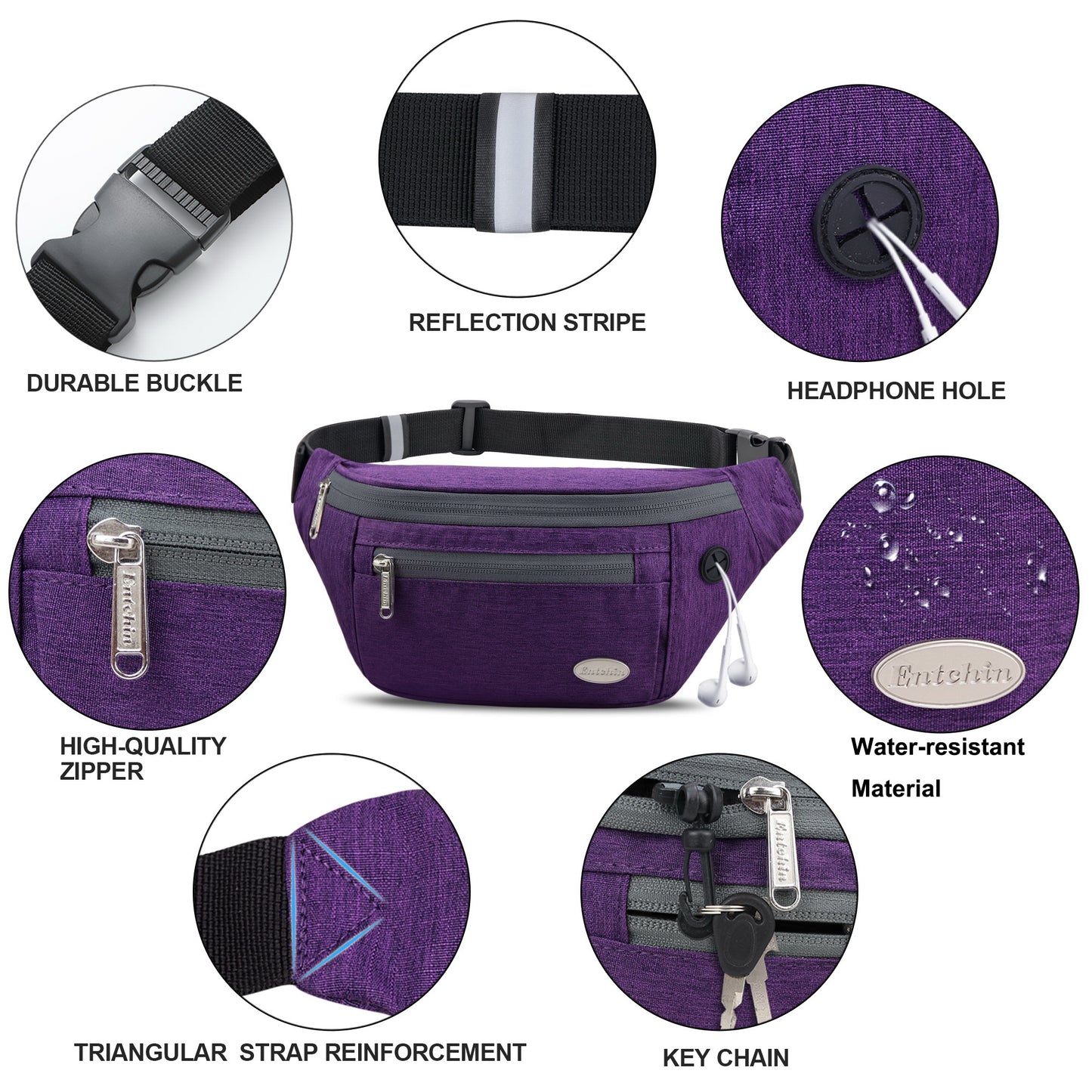 Entchin Fanny Pack for Women Men with 4-Zipper Pockets, premium fashion Waist Pack Crossbody Bum Bags