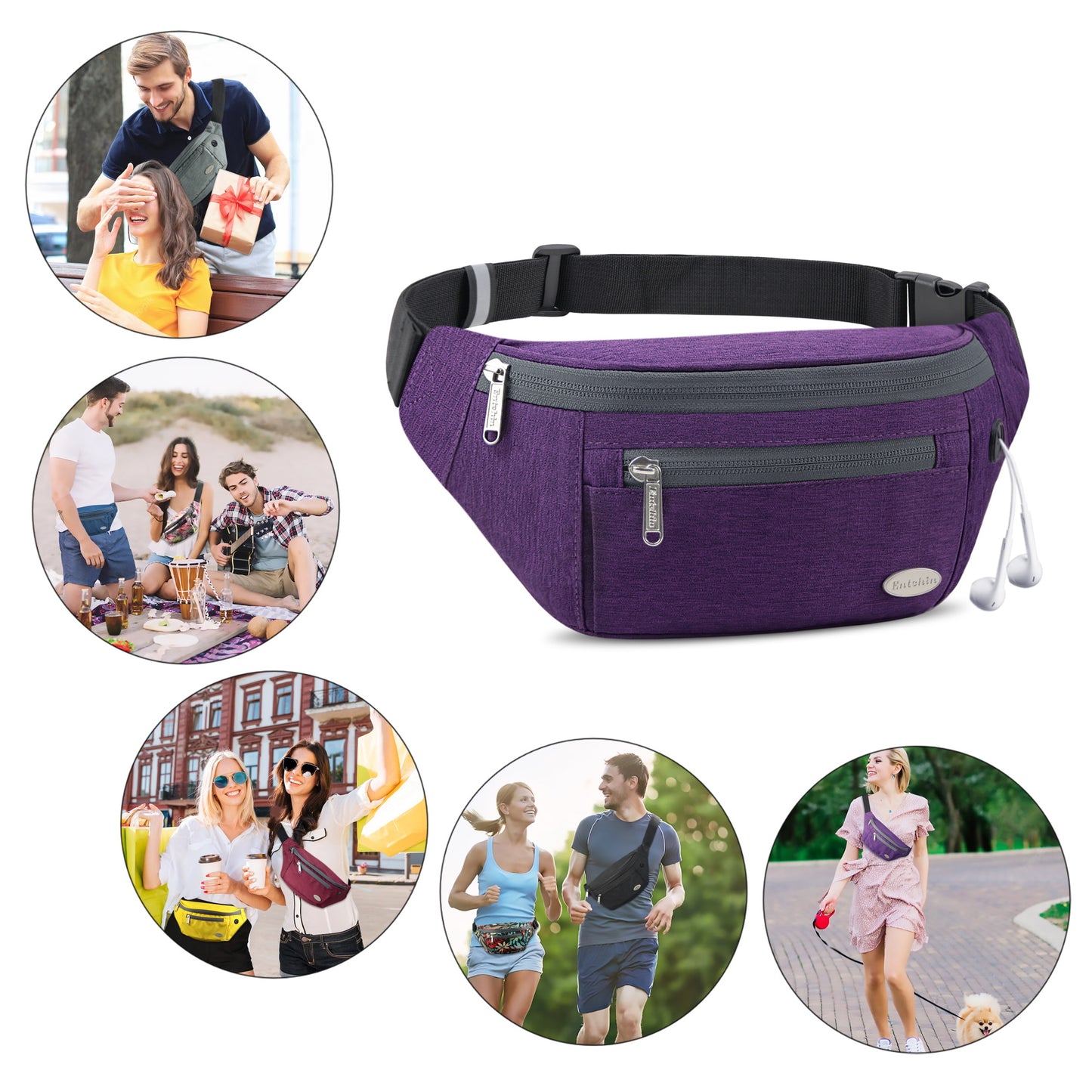 Entchin Fanny Pack for Women Men with 4-Zipper Pockets, premium fashion Waist Pack Crossbody Bum Bags