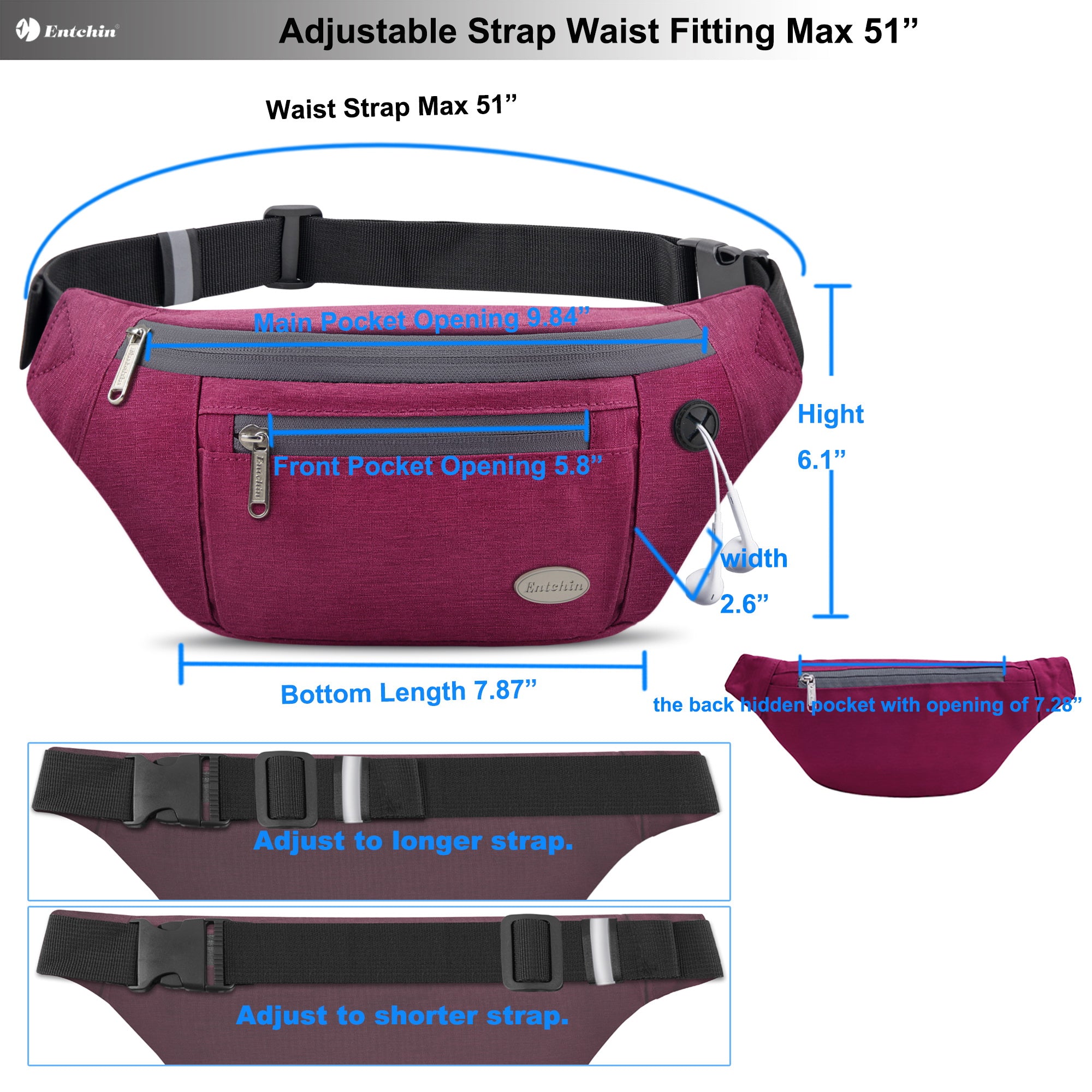 Entchin Fanny Pack for Women Men with 4-Zipper Pockets, premium fashion Waist Pack Crossbody Bum Bags