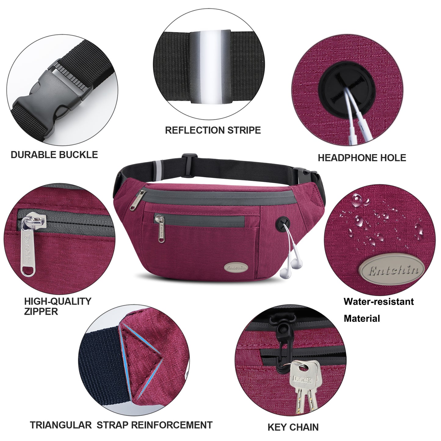 Entchin Fanny Pack for Women Men with 4-Zipper Pockets, premium fashion Waist Pack Crossbody Bum Bags