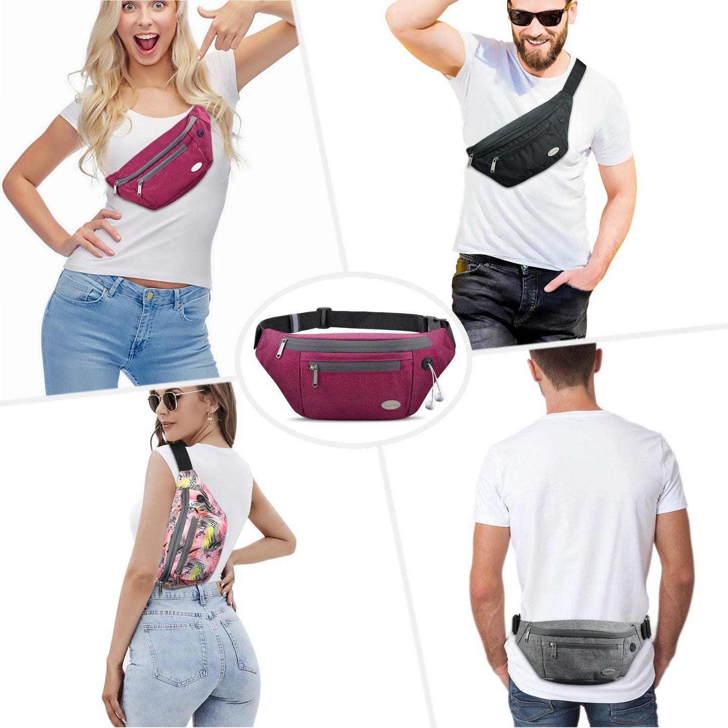 Entchin Fanny Pack for Women Men with 4-Zipper Pockets, premium fashion Waist Pack Crossbody Bum Bags