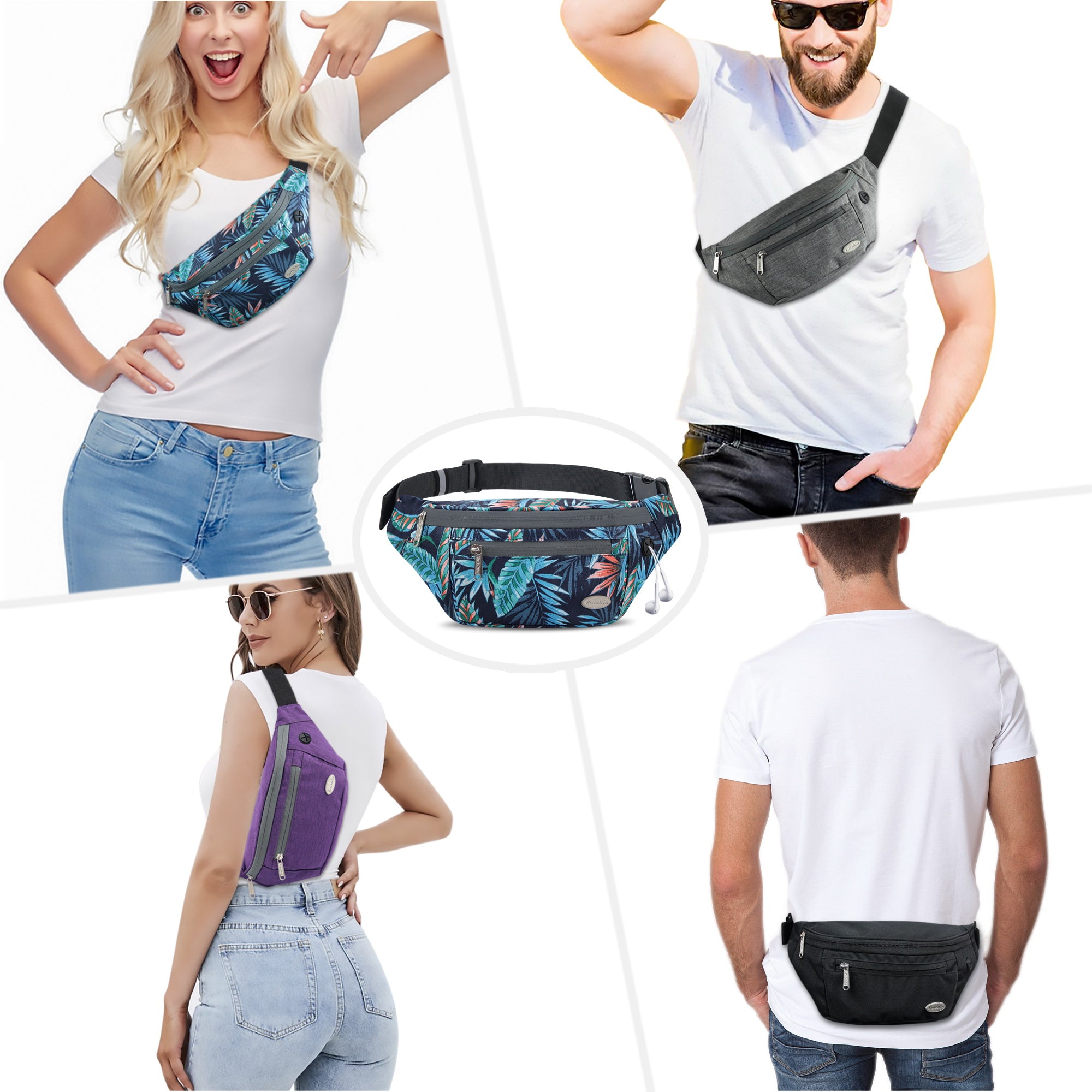 Entchin Fanny Pack for Women Men with 4-Zipper Pockets, premium fashion Waist Pack Crossbody Bum Bags