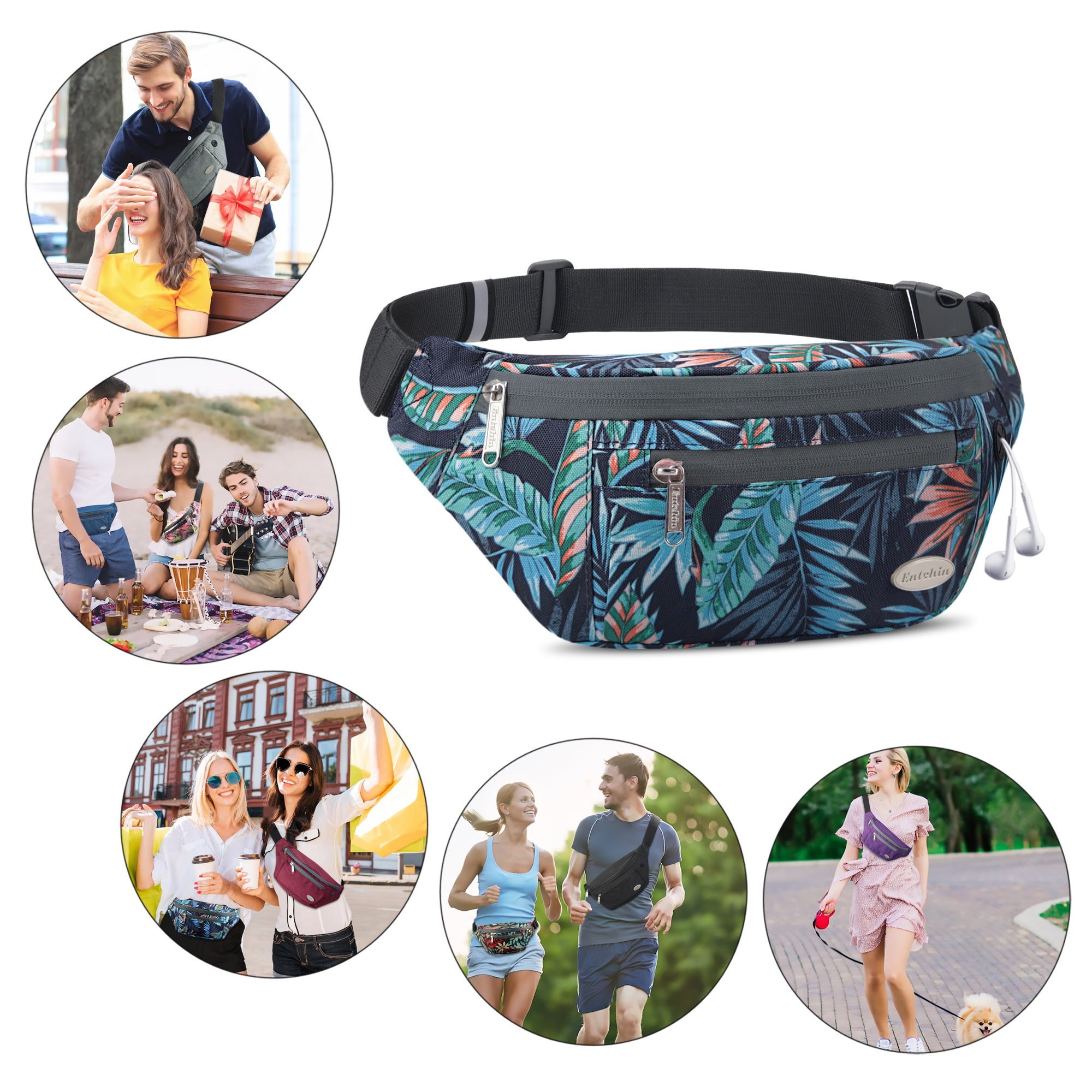 Entchin Fanny Pack for Women Men with 4-Zipper Pockets, premium fashion Waist Pack Crossbody Bum Bags