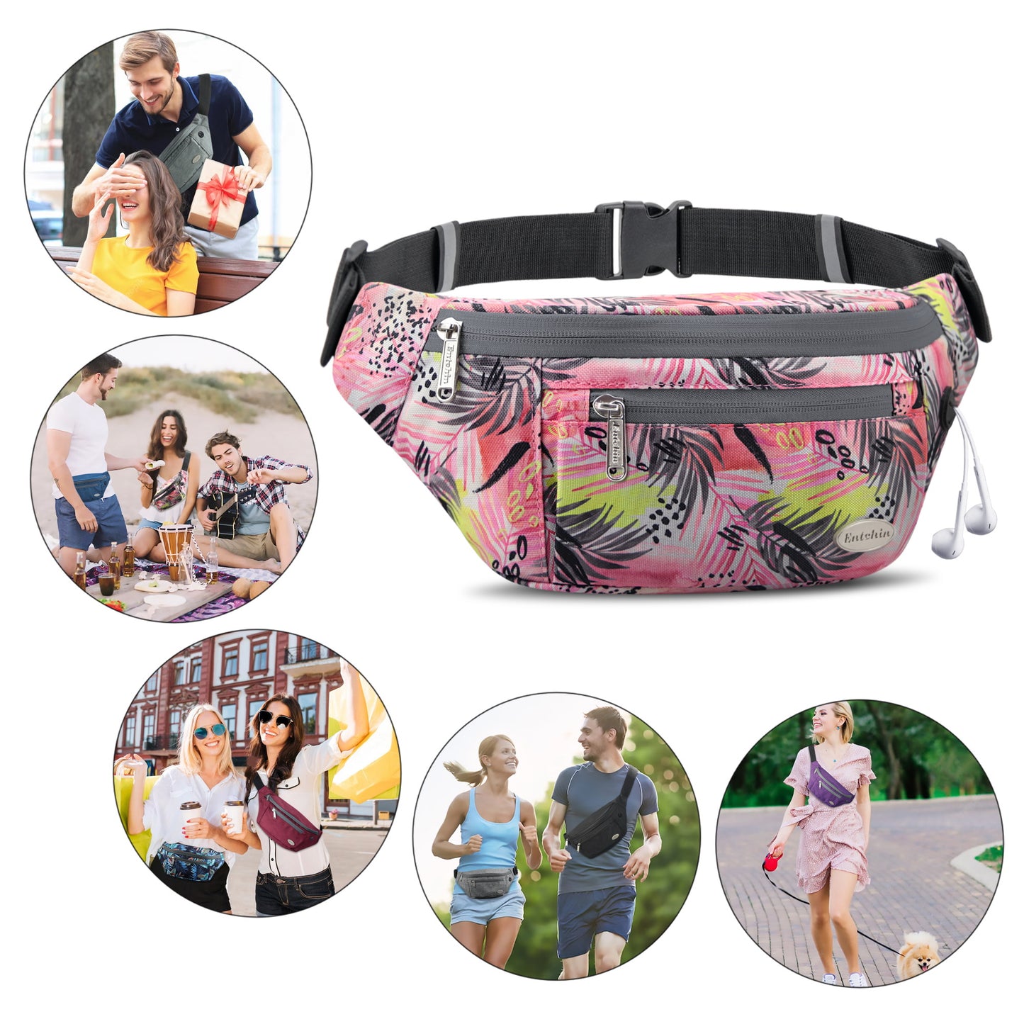 Entchin Fanny Pack for Women Men with 4-Zipper Pockets, premium fashion Waist Pack Crossbody Bum Bags