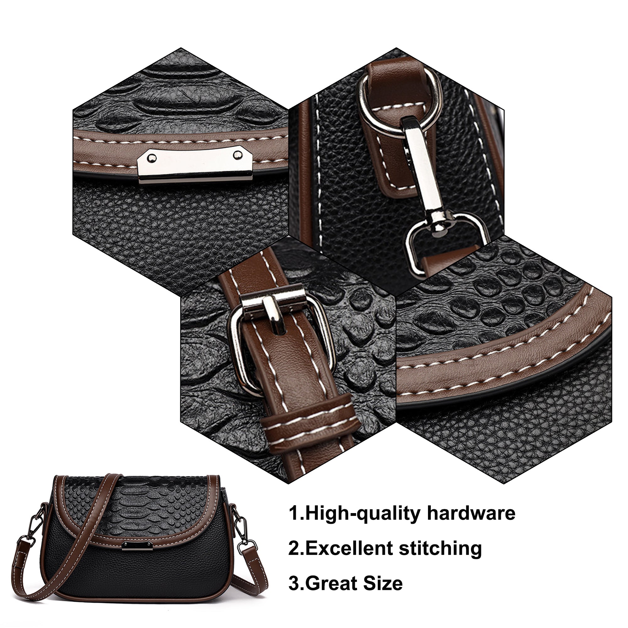 Entchin Genuine Leather Crocodile Pattern Women's Shoulder Bag - Stylish, Detachable Crossbody Strap, Multiple Compartments