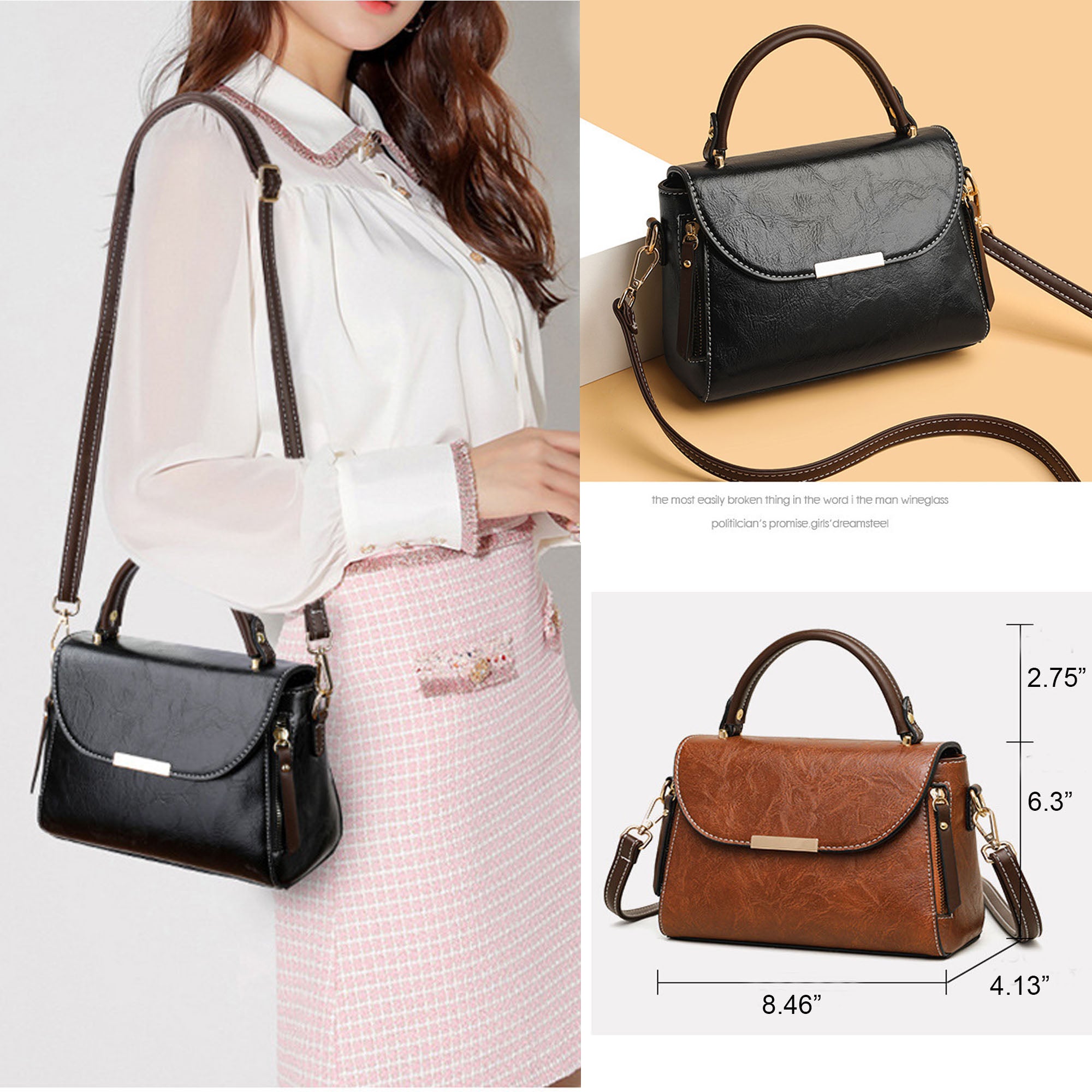 Entchin Soft Vegan Leather Handbag Retro Crossbody Bag Stylish Shoulder Bag and Purse