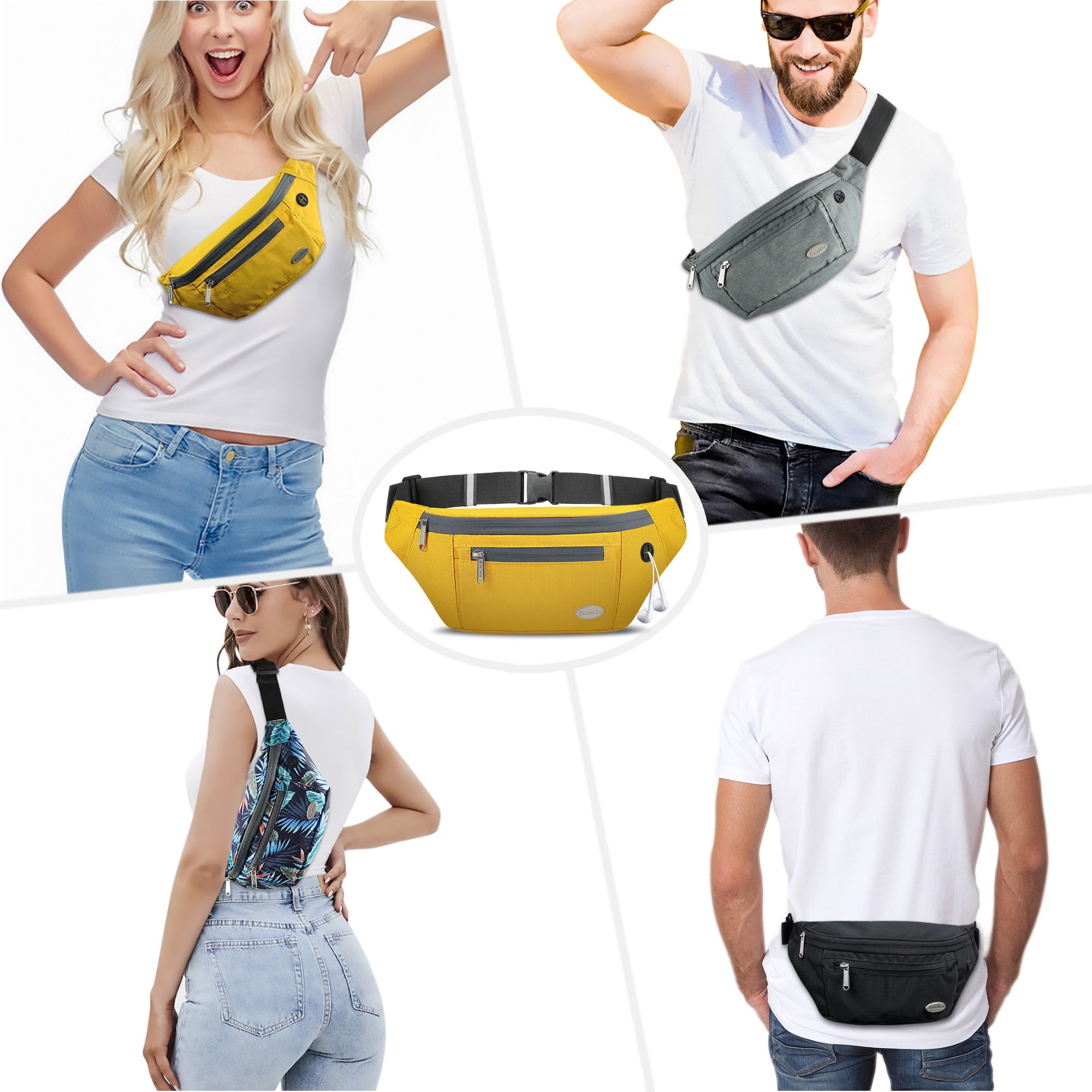 Entchin Fanny Pack for Women Men with 4-Zipper Pockets, premium fashion Waist Pack Crossbody Bum Bags