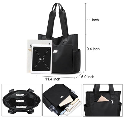 Entchin Women Corduroy / Nylon Tote Bag Magnetic Button 4 Pockets Premium Casual Tote's Handbag Big Capacity Shoulder Bag