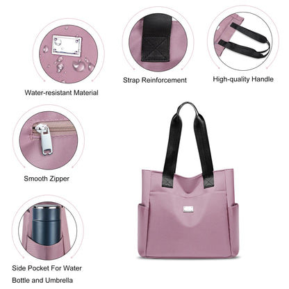 Entchin Women Corduroy / Nylon Tote Bag Magnetic Button 4 Pockets Premium Casual Tote's Handbag Big Capacity Shoulder Bag