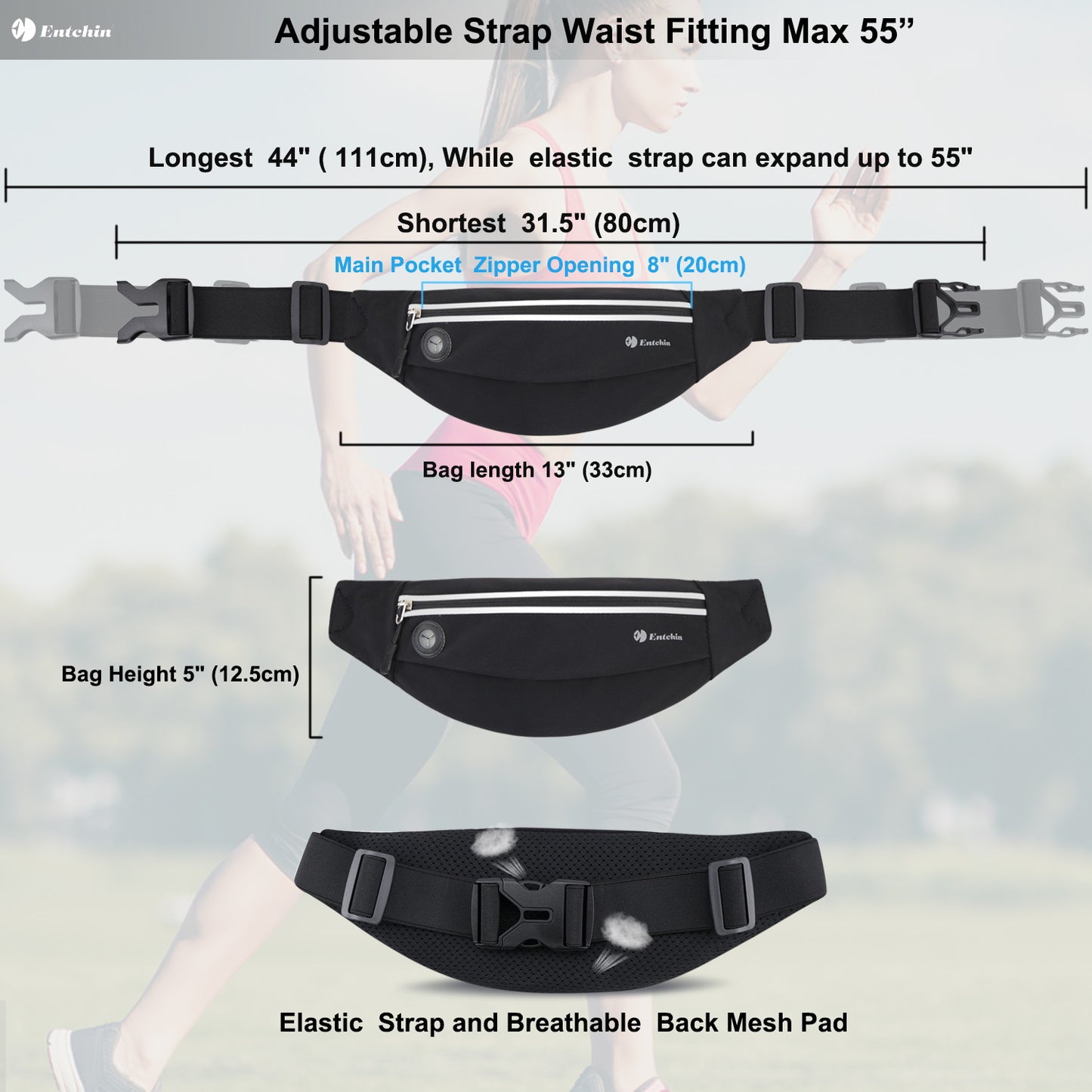 Entchin Fanny Pack elastic for Women Men, Traveling Running Casual Wal –  Entchin Direct