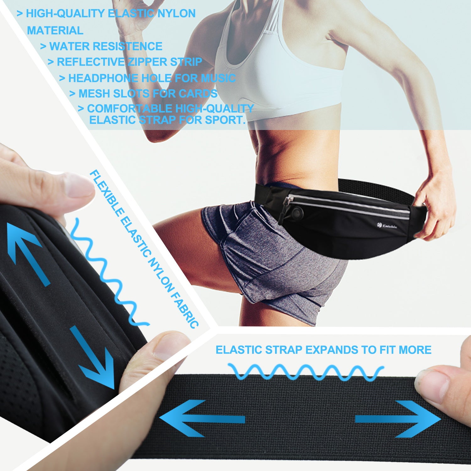 Entchin Fanny Pack elastic for Women Men, Traveling Running Casual Wallets Workout Gym Fitness Waist Pack Phone Bag