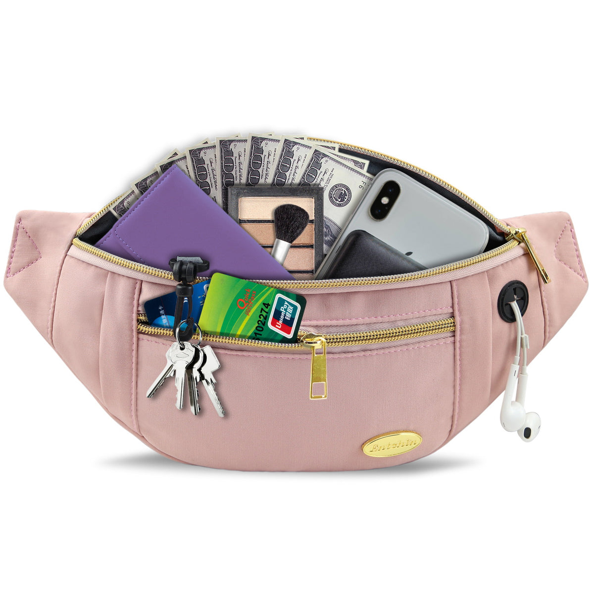 Entchin Small Fanny Pack Mini Bum 4 zipper pocket adjustable Belt Bag