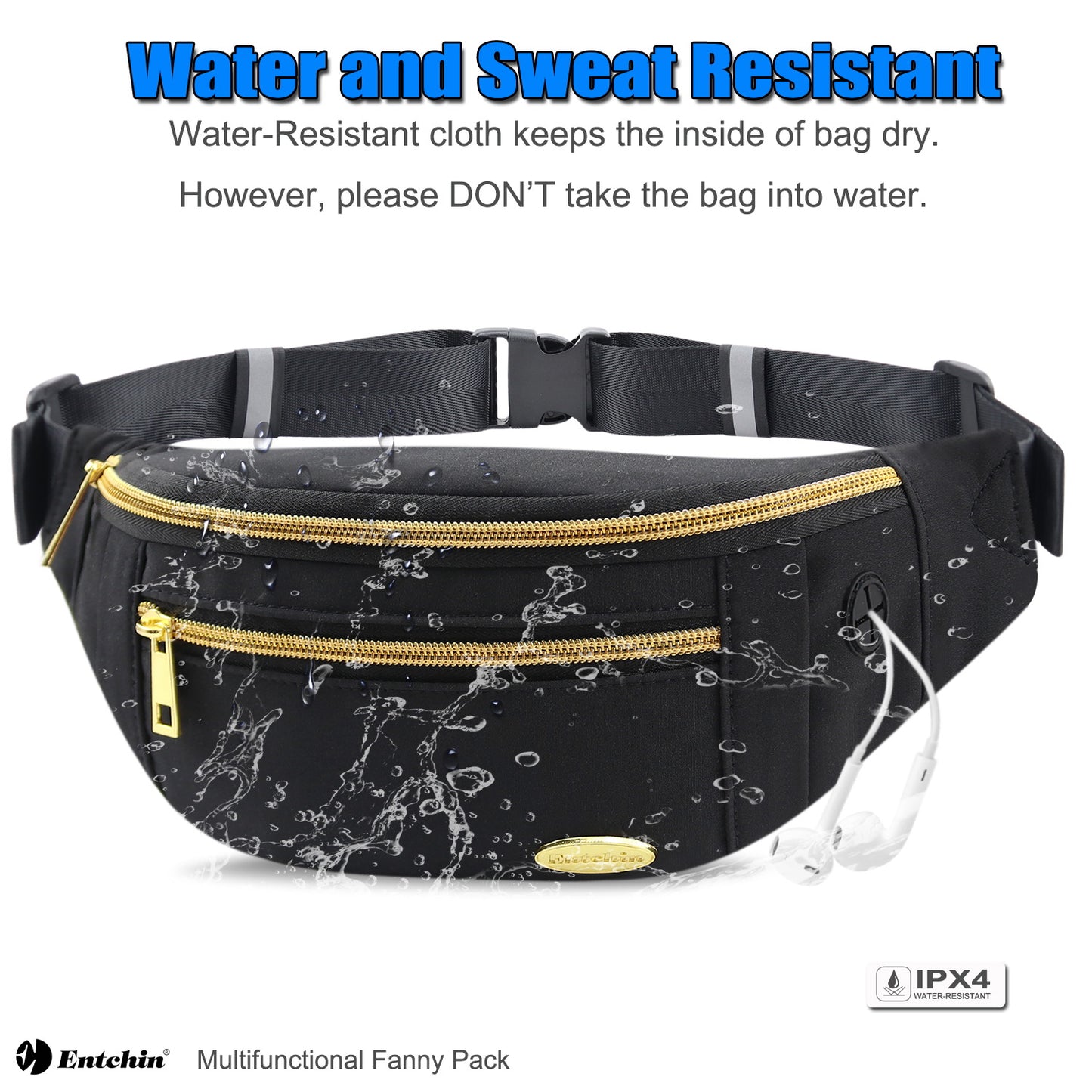 Entchin Small Fanny Pack Mini Bum 4 zipper pocket adjustable Belt Bag