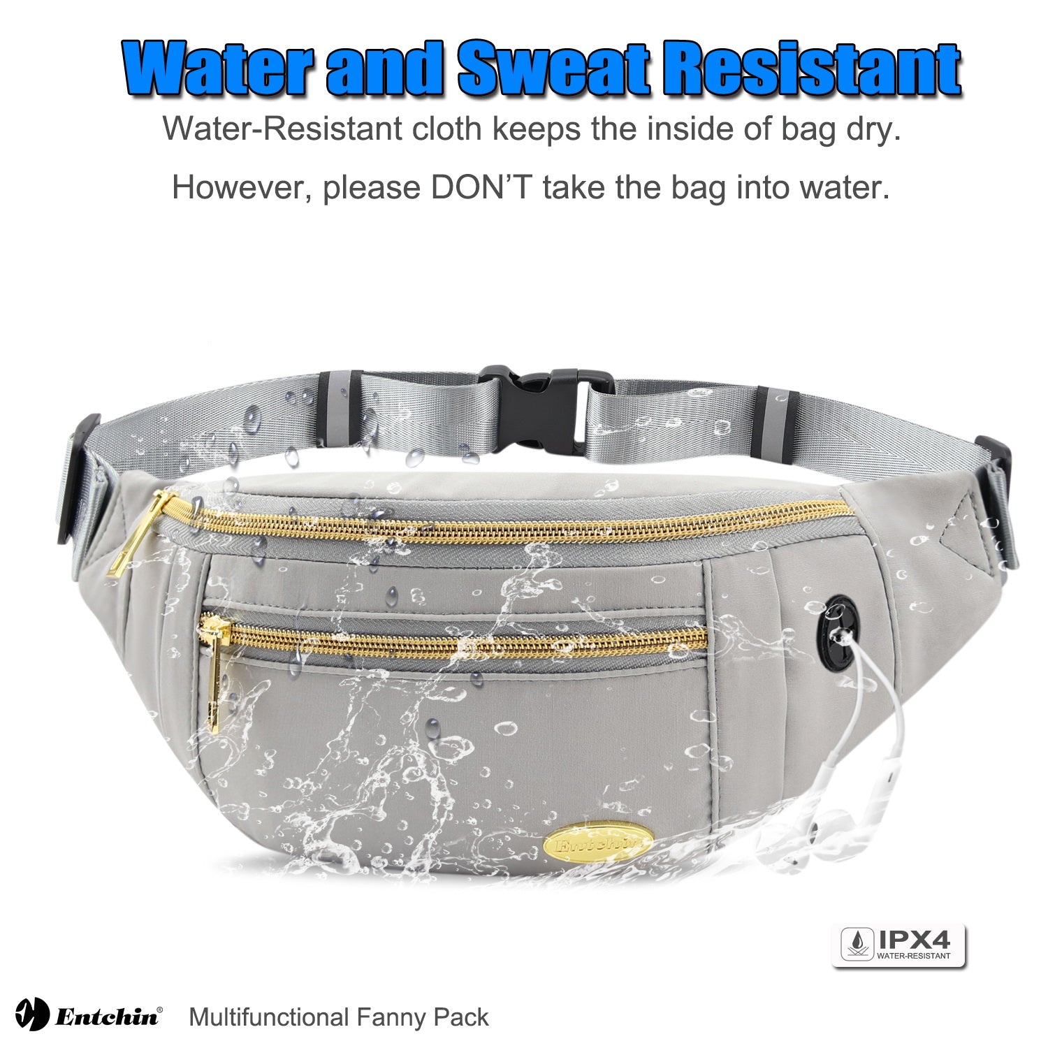 Entchin Small Fanny Pack Mini Bum 4 zipper pocket adjustable Belt Bag