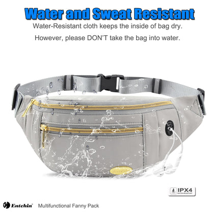 Entchin Small Fanny Pack Mini Bum 4 zipper pocket adjustable Belt Bag