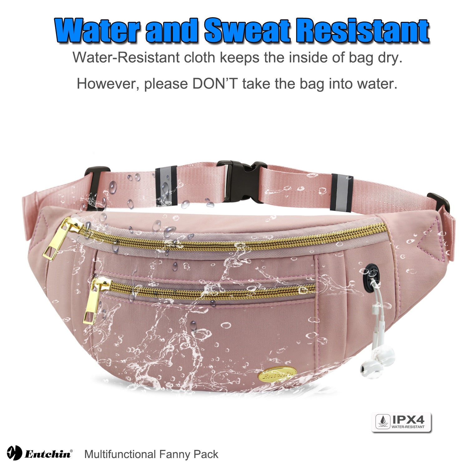 Entchin Small Fanny Pack Mini Bum 4 zipper pocket adjustable Belt Bag