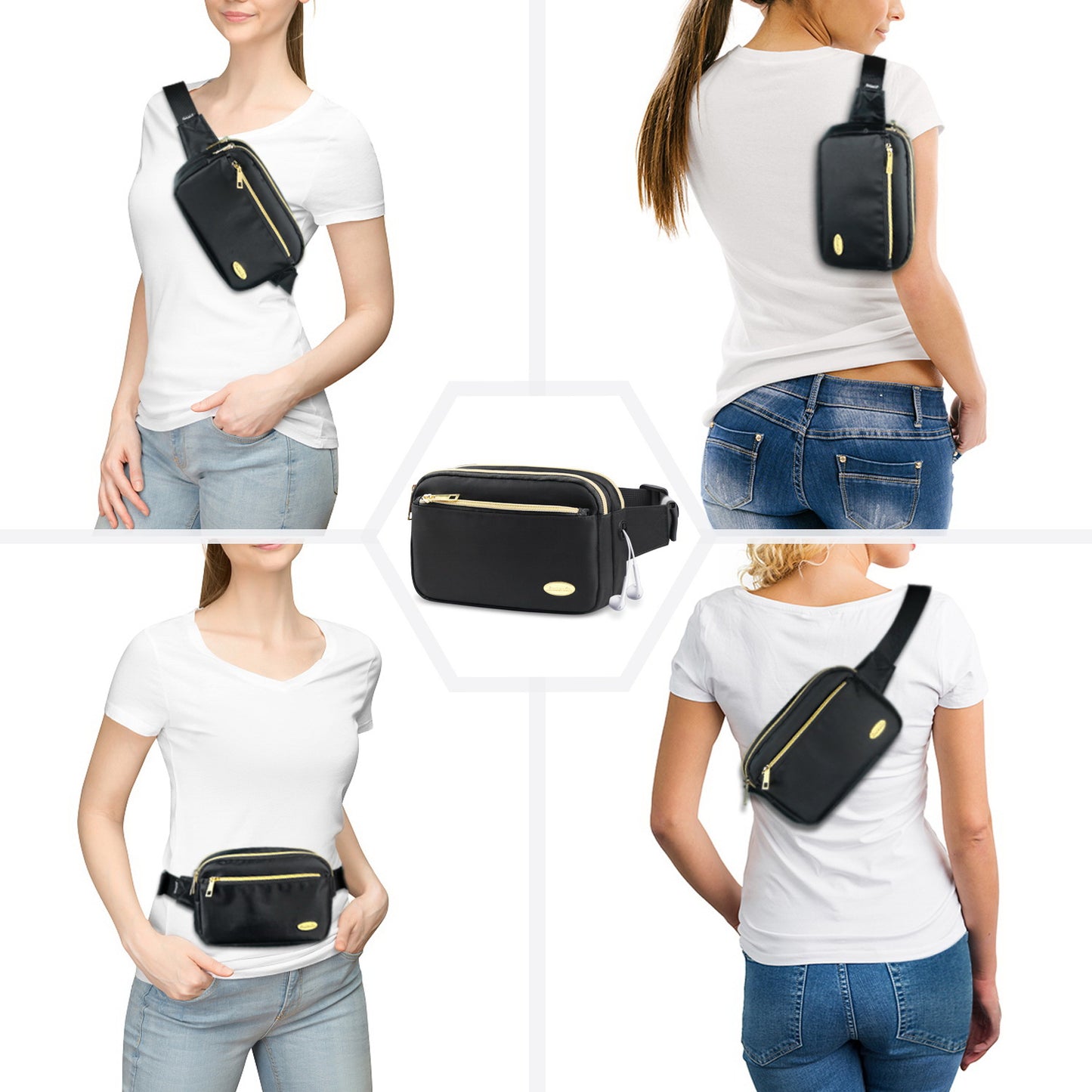 Entchin Fanny Packs for Women Men, Fashion Waist Pack Belt Bags with 4 zipper Pockets, Bum Bag Walking Shopping Travel Cycling