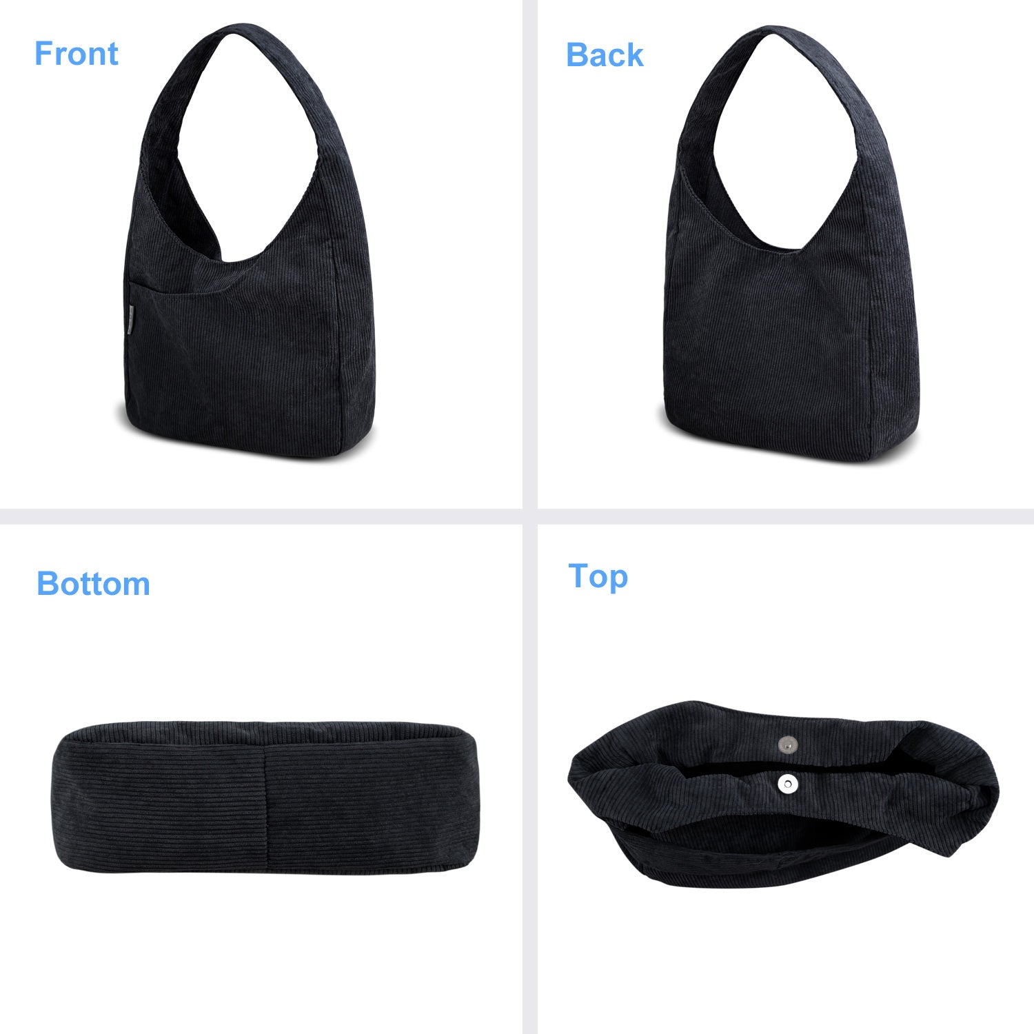 Entchin Women Corduroy / Nylon Tote Bag Magnetic Button 4 Pockets Premium Casual Tote's Handbag Big Capacity Shoulder Bag